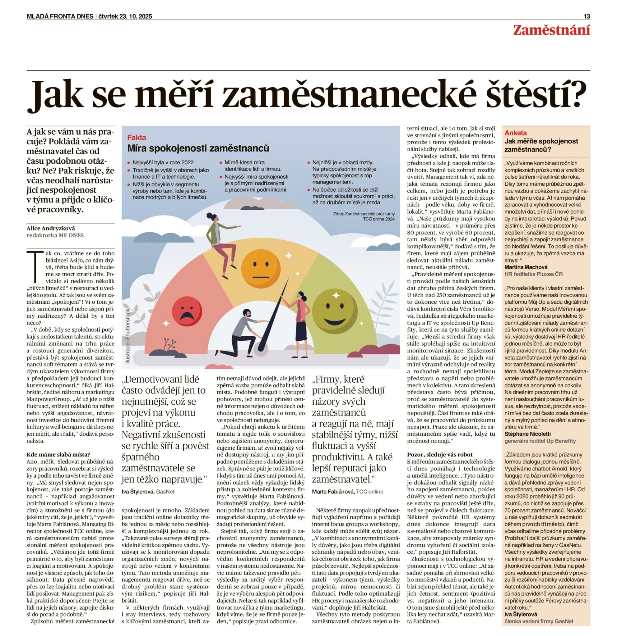MF Dnes, článek Jak se měří zaměstnanecké štěstí, 23. 10. 2025