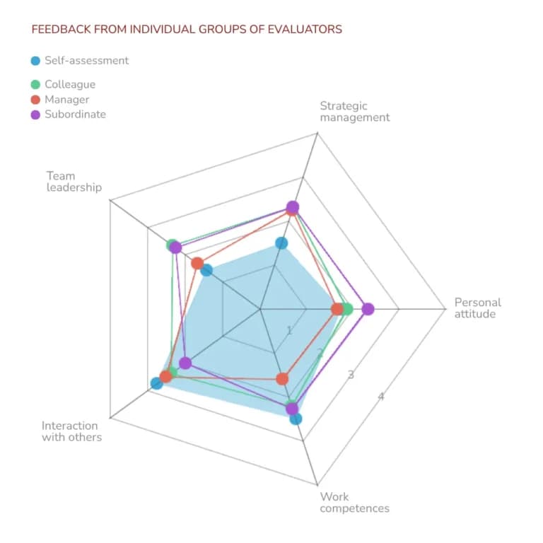 Chart from the 360° Feedback Output Report Showing Evaluation by Evaluator Subgroups