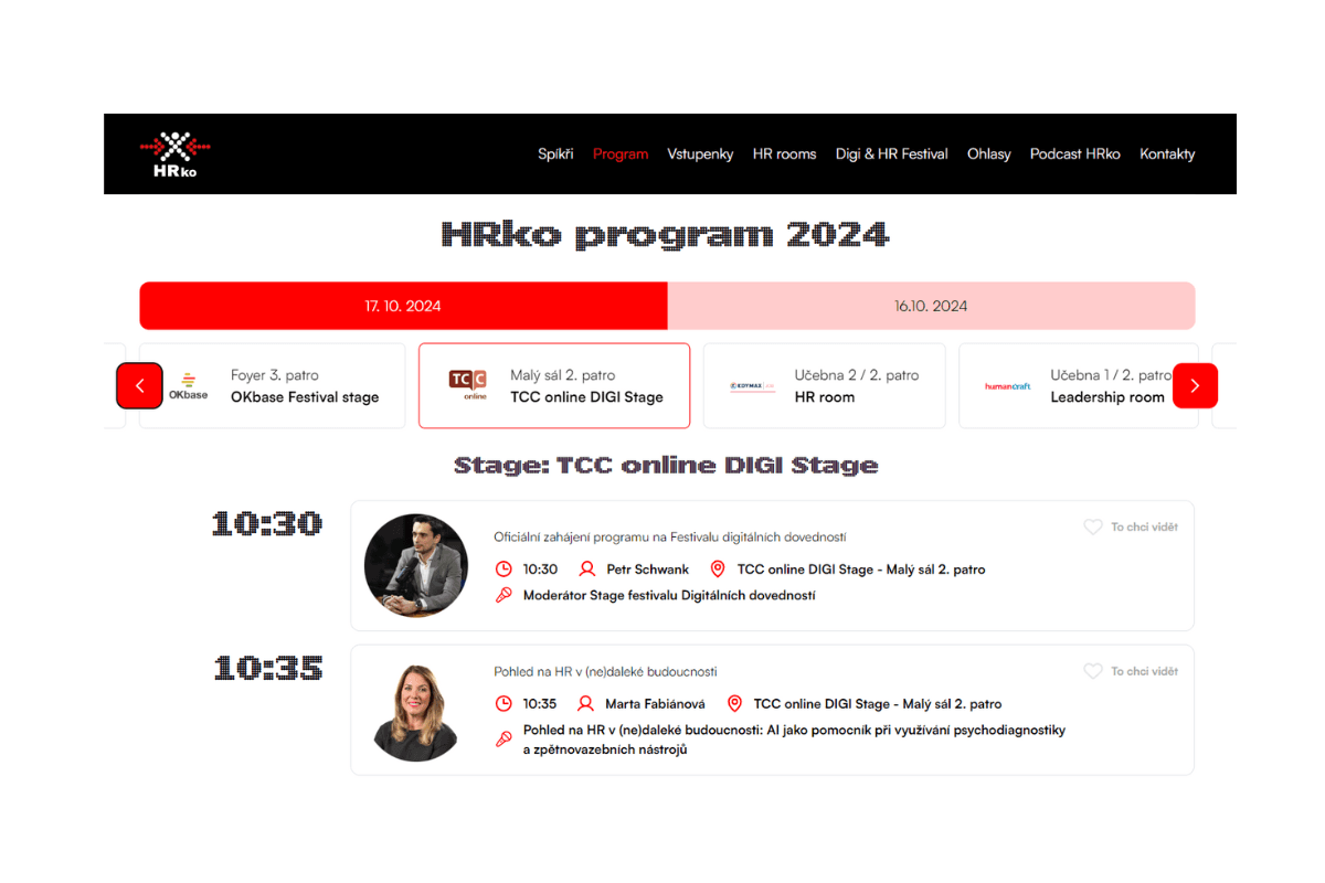 TCC online na HRku 2024, screen programu TCC online DIGI Stage