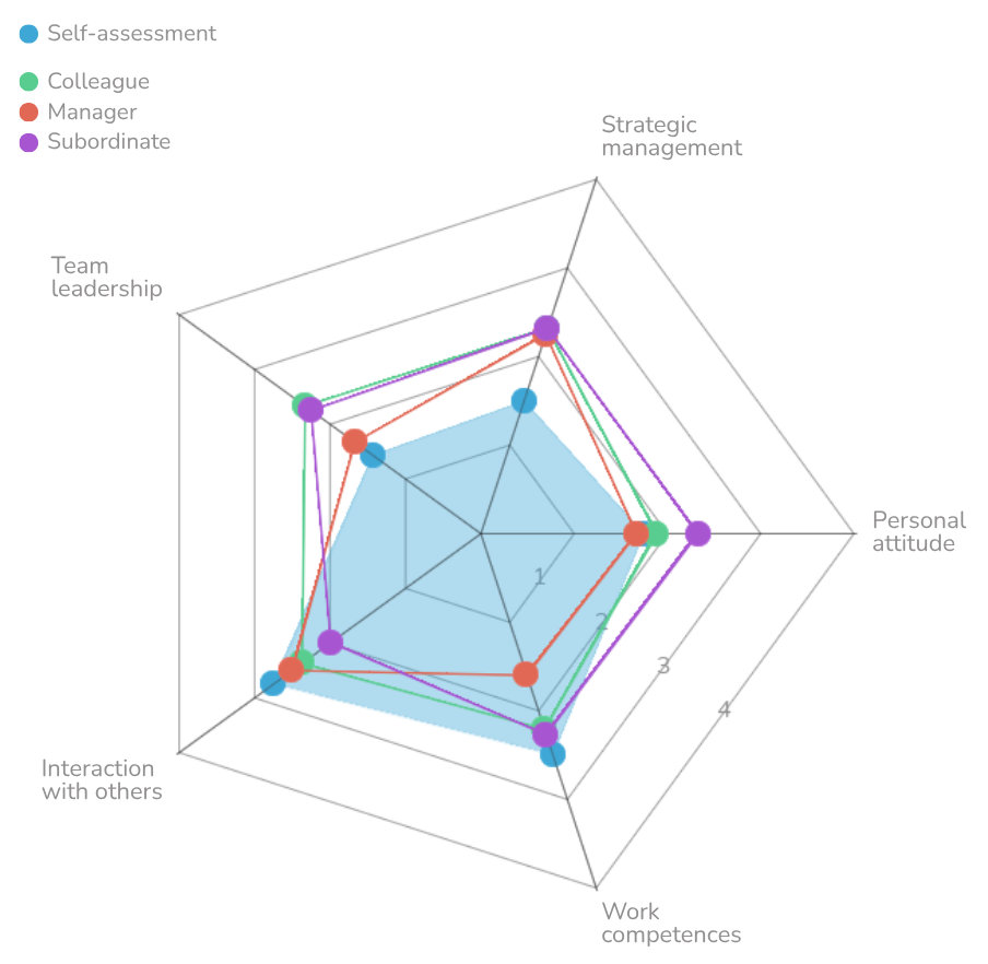 360° Feedback – Ratings by Individual Rater Groups, sample from a TCC online output report